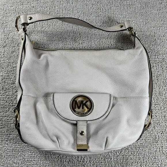 Michael Kors Fulton Large Leather Shoulder Bag Off White - Picture 1 of 5